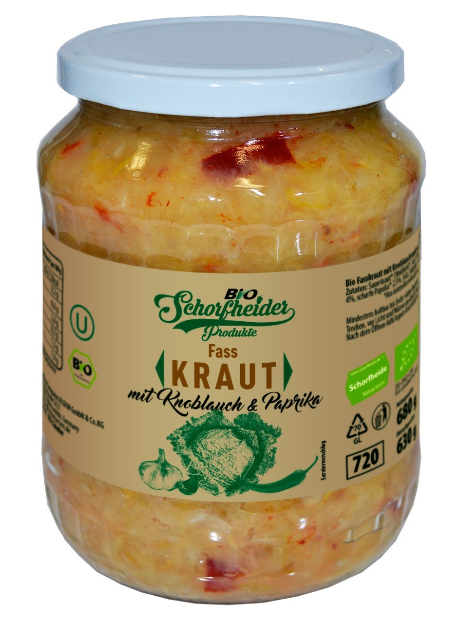 Bio Fasskraut mit Knoblauch und scharfer Paprika › Schorfheider Konserven Bio Fasskraut mit Knoblauch und scharfer Paprika › Schorfheider Konserven